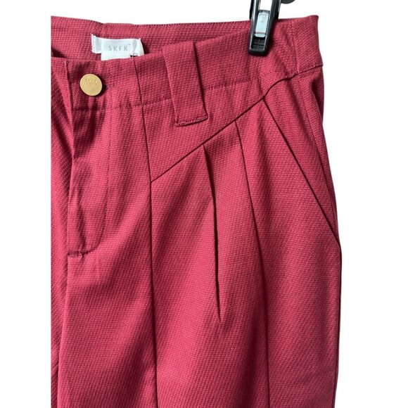 NWT SKFK Niobe Burgundy/Wine Pleated Textured Organic Cotton Cropped Pants - Picture 8 of 10